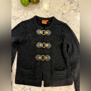Tory Burch Cardigan with Leather and Metal Clasps